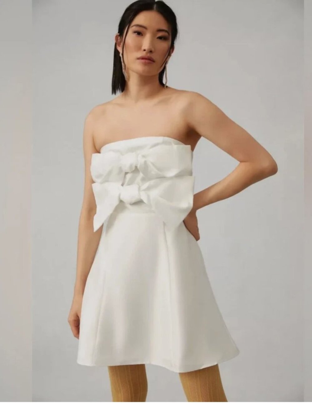 BHLDN ANTHROPOLOGIE WHITE BOSKEMPER ARIEL STRAPLESS BOW MINI DRESS SMALL